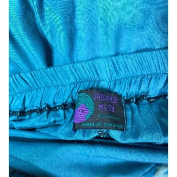 Purple Moon Pants Womens Small Paisley Print Blue Wide Leg High Rise Tulip Hem - Picture 2 of 8